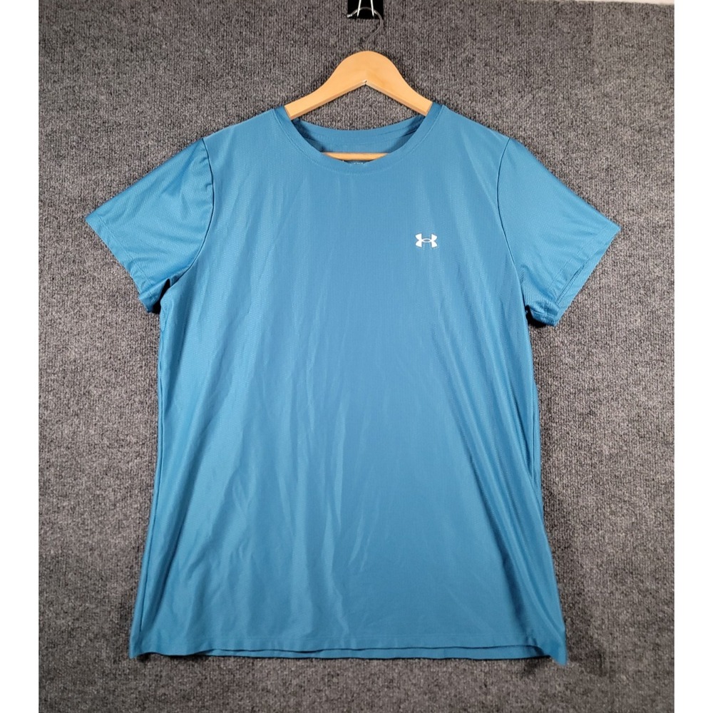 Under Armour Shirt Womens XL Teal Short Sleeve Loose Fit Heat Gear Velocity Gym